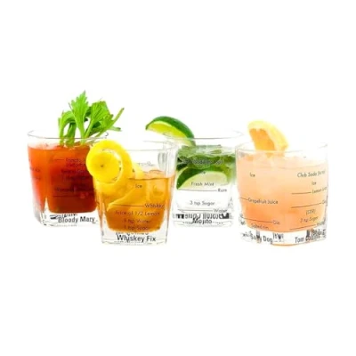 Image of Marco Paul Set of 4 Cocktail Glasses with Recipe Book Drink Making Kit Party Gift Glass Tumbler Piece Alcohol Gin Vodka Whisky Rum x 250ml