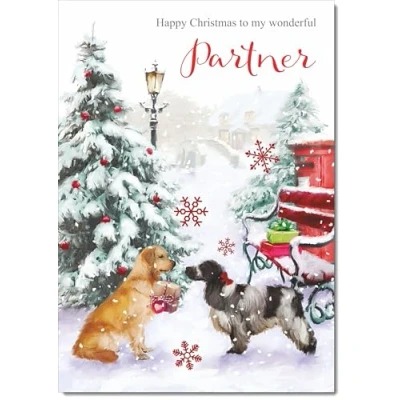 Image of doodlecards Partner Christmas Card Two Dogs in Snow Medium Size for with Plain Envelope