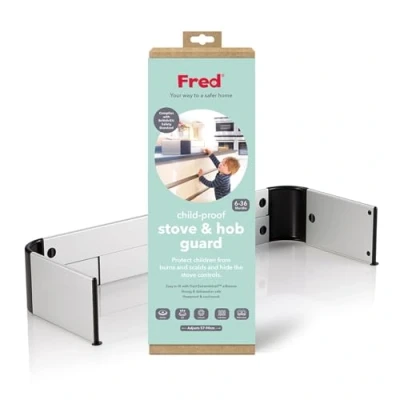 Image of Fred Safety Stove &amp; Hob Guard Childproof Cookers, Gas Induction Hobs Adjustable Heat Resistant Protector, 57 90 cm Wide Aluminium/Black