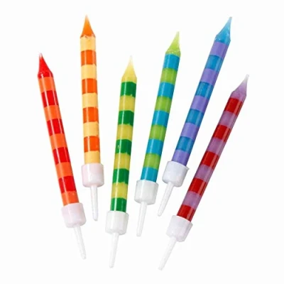 Image of Talking Tables Colourful Rainbow Birthday Cake Candles with Holders Cupcake Toppers Decorations for Kids Party, Celebration Pack of 24, 24