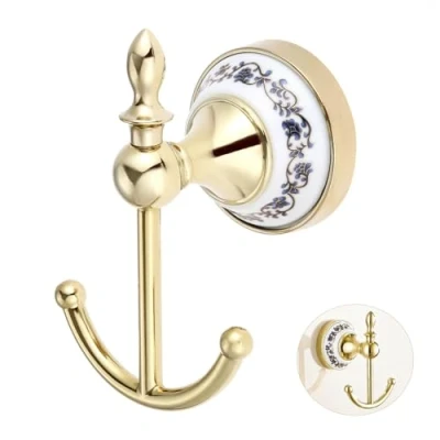 Image of DRELD Decorative Coat Hooks, Retro Nostalgic Towel Hooks Ceramic Antique Multilayer Plating Metal for Bathroom, Bedroom (Golden)