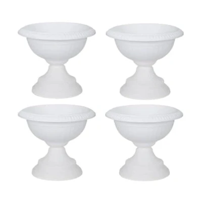 Image of Round Grecian Classical URN Patio Pots 42 CM Flower Planter Outdoor Or Indoor Plant Plastic Base Home Office Garden Wedding Porch Front Door Set Of 4 (WHITE)