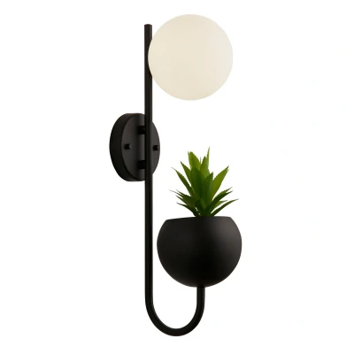 Image of Lunar Wall Lamp Black Metal &amp; Opal Glass