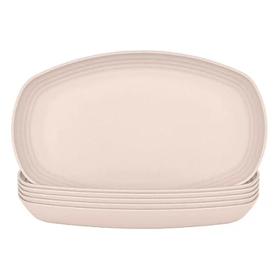 Image of JSYMJSY Plate Set, 6 Pack 11.6&quot; / 7.2&quot; Unbreakable Oval Plate, Plastic Reusable Lightweight for Kitchen Party Camping Picnic BBQ RV, Dishwasher &amp; Microwave Safe, Beige