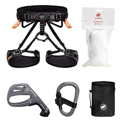 Image of Mammut Ophir 4 Slide Climbing Package Set, with Harness, Carabiner, Safety Device, Chalk Bag and Balls, Equipment for Climbing, Fall Protection, Black, M XL