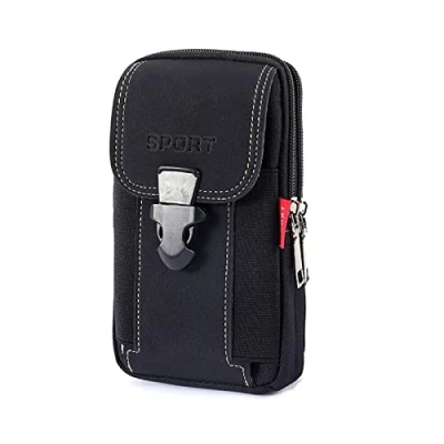 Image of LAXIAY Men&#039;s Mobile Phone Sports Bag,Canvas Belt Bag Wallet Purse,Outdoor Bum Pouch Casual Pocket (Black,B)