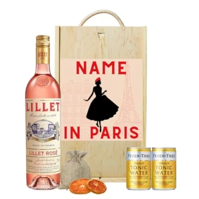 Image of Personalised Lillet Rose Vermouth Wine Gift Set with Fever Tree Tonics