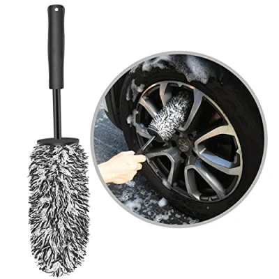 Image of URAQT Car Wheel Brush, No Metal and Rim Detailing Cleaning Soft Dense Alloy Suitable for Wheels Rims of Cars/Motorcycles/Bicycles (Black)