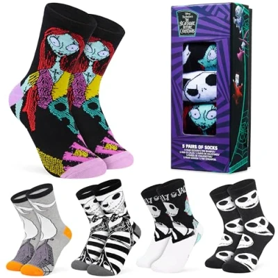 Image of Disney Womens Novelty Calf Socks, Soft Breathable Ankle Socks Pack of 5 Gifts for Women (Multi Jack Skellington)