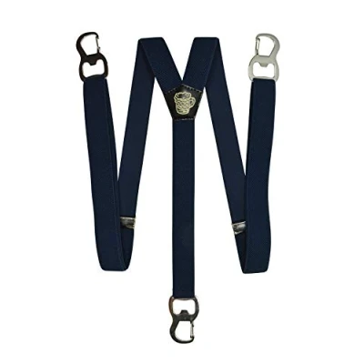 Image of Olata Y Shape Braces/Suspenders with Beer Bottle Opener Carabiner Clips 2.5cm. Dark Blue