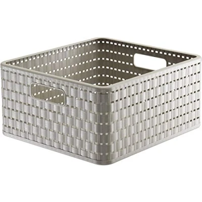 Image of Rotho, Country, Storage box 14 l in rattan look, Plastic (PP) BPA free, cappuccino, 14l (32,8 x 30,0 16,0 cm)
