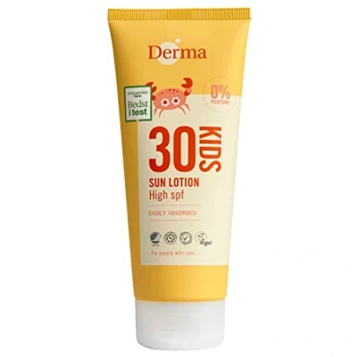 Image of DERMA Sun Protection Lotion for Baby &amp; Children SPF 30, Non Greasy, Waterproof Cream Face Body, Fragrance Free Hypoallergenic Sensitive Skin, UVA UVB Sunscreen, 200 ml