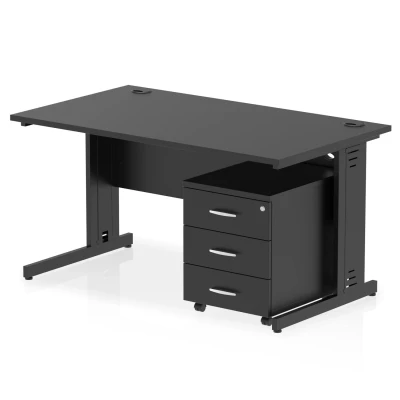 Image of Impulse 1400x800 Desk Black/Black Cable Managed Leg 3 Dr Mobile Ped