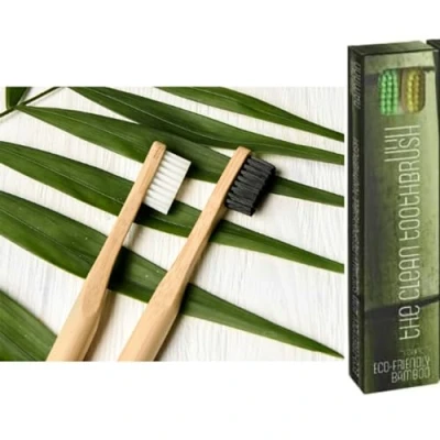 Image of The Clean Toothbrush Eco Friendly and Socially Responsible Manual Pack of 2 Made from 100% Biodegradable, Sustainably Grown Moso Bamboo