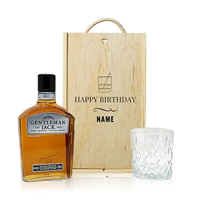 Image of Personalised Gentleman Jack Whiskey Happy Birthday Gift Set with Glass 70cl Gifts For Him, Her, Christmas, Birthday&#039;s, Father&#039;s Day, Mother&#039;s Day