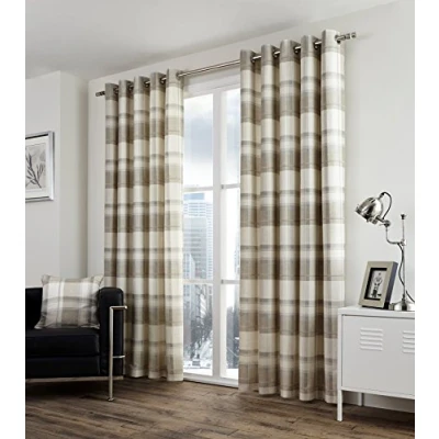 Image of Fusion Balmoral Check, Curtains, 168 x 229 cm, Natural, Nautral