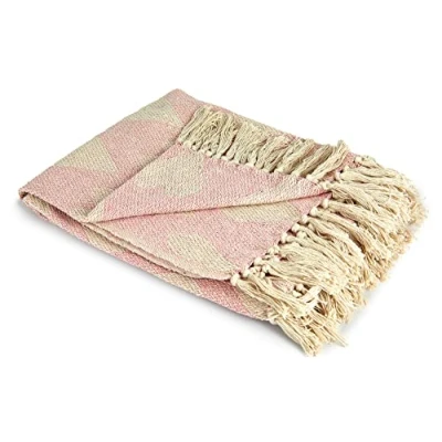 Image of Emma Barclay Heart Recycled Cotton Throw With Design in Blush Pink 90x100 (228x254cm)
