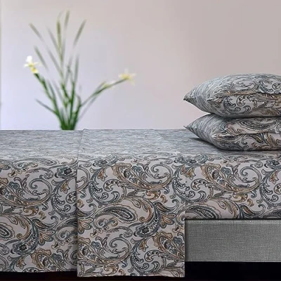Image of Tribeca Living Camilla Paisley 170 GSM Ultra Soft Flannel Extra Deep Pocket Sheet Set, Oversized Flat, Twin XL Green, (CAMILLASHETWX)