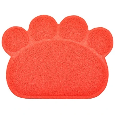 Image of DM Paw Shaped Cat Litter Tray Mat, 40x30 cm (Scarlet)