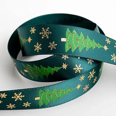 Image of Italian Options Christmas Tree Snowflake Ribbon 16mm x 5m Dark Green