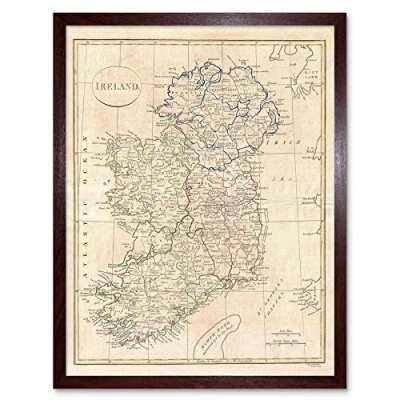 Image of Wee Blue Coo 1799 Clement Cruttwell Map Ireland Vintage Art Print Framed Poster Wall Decor 12X16 Inch