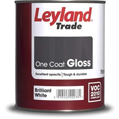 Image of Leyland Trade One Coat Gloss Paint Brilliant White 750ml