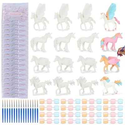 Image of BONNYCO Unicorn Gifts for Girls, Party Bag Fillers Kids, Unicorns Painting Kit Pack 16 Bags, Stocking Kids Favours, School Prizes, Pinata Toys