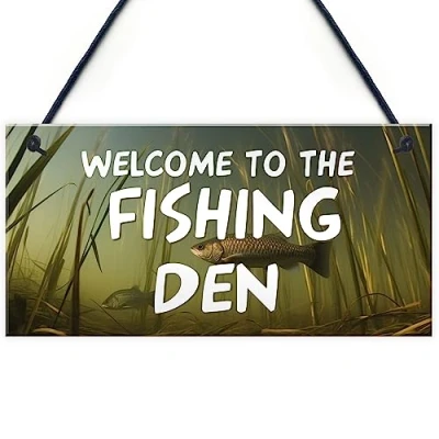 Image of Red Ocean Fishing Den Sign Accessories Shed Fathers Day Gift Birthday For Dad Grandad