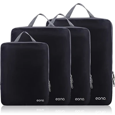 Image of Eono Compression Packing Cubes, Luggage Organiser Set, Extensible Suitcase Organiser, Organisers for Suitcases, Cubes Travel or Home Storage Navy, 3 Set