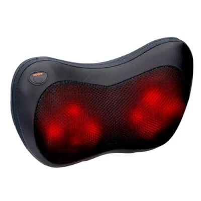 Image of Grundig Neck and Back Massager Massage Pillow for Muscle Pain Relief Body with 4 Heads Infrared Heating 2 Plugs (Incl. Car Plug) Black