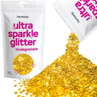 Image of Biodegradable Glitter Gold Ultra Sparkle Eco Friendly Plant Based Bio Super Chunky for Face Body Hair Craft Resin Festival Makeup Eyeshadow 100g / 3.5oz