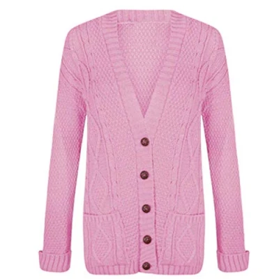 Image of WearAll Womens Cable Knitted Button Cardigan Long Sleeve Ladies Boyfriend Top Baby Pink 20 22
