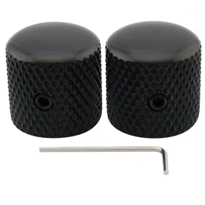 Image of Musiclily Pro 1/4&quot; Steel Fine Knurled Dome Knobs Universal Fitting Control with Set Screw for Electric Guitar or Bass, Black (Set of 2)