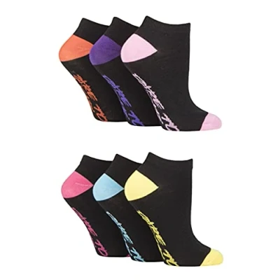 Image of Women&#039;s 6 Pair SOCKSHOP Dare to Wear Patterned and Plain Trainer Socks Black/Pink 4 8