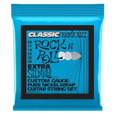 Image of Ernie Ball Extra Slinky Classic Rock n Roll Pure Nickel Wrap Electric Guitar Strings 8 38 Gauge