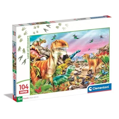 Image of Clementoni Jigsaw Puzzle Land Of Dinosaurs 104 Pieces Supercolor For Children 6 8 Years, Cartoon, Gift Boy/Girls, Kids, Made In Italy, 25779