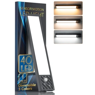 Image of HIBOITEC 2024 Latest Motion Sensor Cupboard Light Wireless Wardrobe Lights Rechargeable, Dimmable Closet for Kitchen, 3 Color Tempers Battery Cupboards, Bedroom, Stair, Hallway