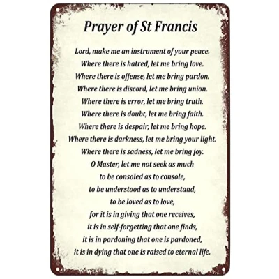 Image of Vintage Metal Signs Prayer Of St Francis Tin Sign Religious Poster Wall Art Decor Plaque for Home Club Cafe Living Room 8x12 inch
