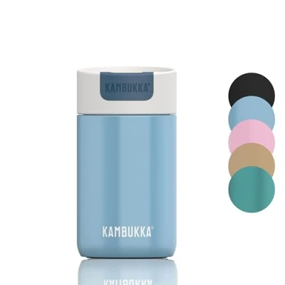 Image of Kambukka Travel Mug 300ml/10oz Insulated Coffee Cup Leak Proof Thermal Stainless Steel to go hot Cold Flask Olympus Silk Blue