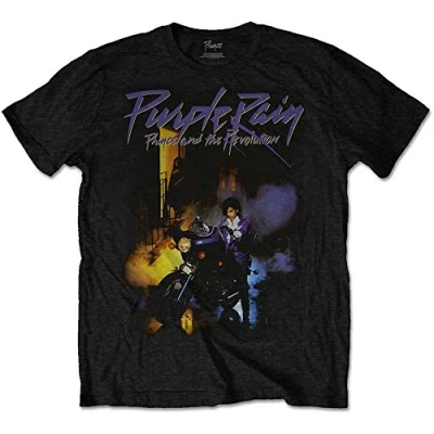 Image of Rockoff Trade Men&#039;s Prince Purple Rain T Shirt, Black, Medium (Size:Medium)