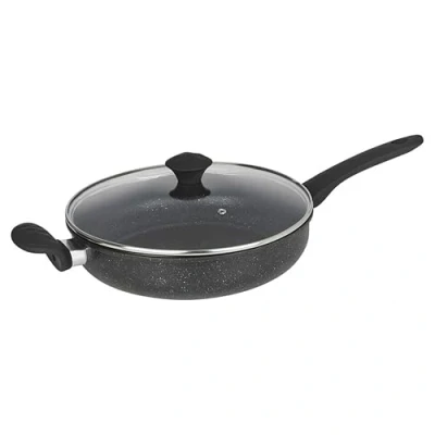 Image of URBN CHEF Non Stick Saucepans, Milkpan, Casserole Pot Frying Pans All Induction Hob Forged Carbon Kitchen Cookware Pots &amp; Set with Clear Glass Lids Black Marble Coating Soft Touch Handles