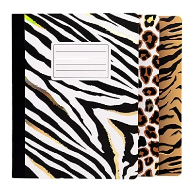 Image of Pukka Pad, Wild 3 Pack Composition Notebook 140 Pages of 80GSM Paper Wide Ruled 24.7 x 19cm Zebra, Leopard, and Tiger Animal Prints