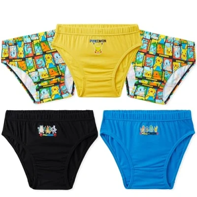 Image of Pokemon Boys Briefs, Comfortable Cotton Breathable Underwear Pack of 5 Kids Underpants (Black/Multi, 4 Years)