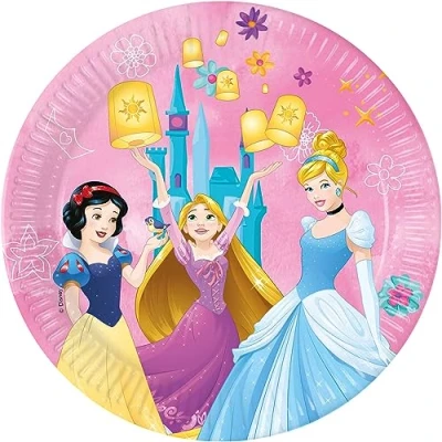 Image of Procos Folat 93847P Disposable Paper Plates FSC Princess 23 cm Pack of 8 Multi Coloured
