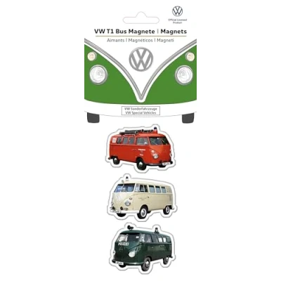 Image of Brisa VW Collection Volkswagen Refrigerator Office Pinboard Magnets with T1 Bus Motifs (3 Piece Set/Utility Vehicles/Multicolor)