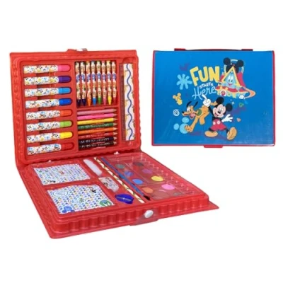 Image of CARTOON Disney Mickey Mouse Children&#039;s Painting Box with 52 Piece Drawing and Writing Set