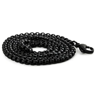 Image of Akitsune Baca Chain 50cm 3mm Diameter Necklace Women Box Rolo Steel Lobster Clasp Minimalist Mens Matte Black
