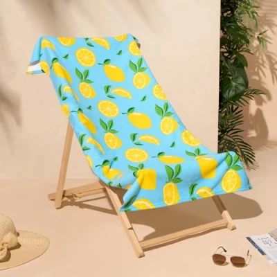 Image of Dreamscene Microfibre Beach Towel Blue Lemon, Swim Towels for Adults Super Quick Dry Pool Gym Summer Holiday Essentials Travel Towels, 71cm x 152cm