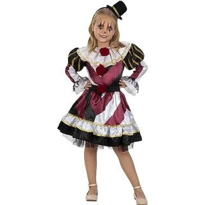 Image of Funidelia Premium Scary Clown Costumes for girl Clowns Halloween Horror Costume kids accessory fancy dress &amp; props carnival parties Size 5 6 years Maroon