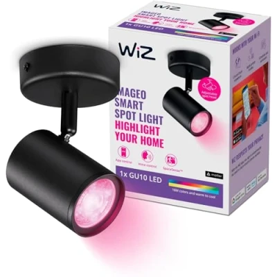 Image of WiZ Colour Imageo Smart Connected WiFi Ceiling Light Spot Fixture. [1 Black] App Control for Indoor Home Lighting, Livingroom and Bedroom